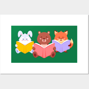 Rabbit Bear Fox Reading Posters and Art